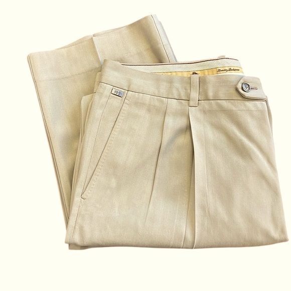 Tommy Bahama Silk Blend Pleated Pants Tan/Beige Herringbone Straight Leg 40x32 - Picture 10 of 10